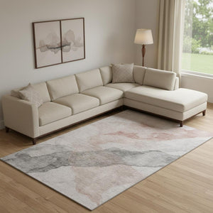 HomeRoots 9' X 12' Salmon and Gray Abstract Washable Area Rug with UV Protection for Modern Living Spaces 718192