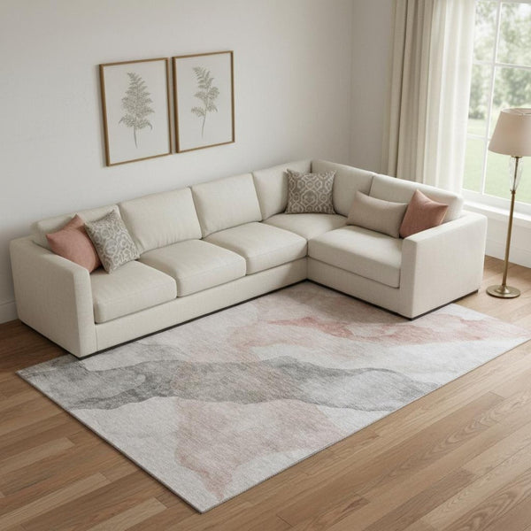 HomeRoots 10' X 14' Salmon & Gray Abstract Area Rug - Washable, UV-Protected, Durable Design for High-Traffic Areas 718193