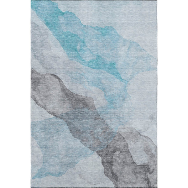 HomeRoots 5' X 8' Teal and Gray Abstract Area Rug - Washable, UV Protected, Perfect for Kids and Pets! 718195