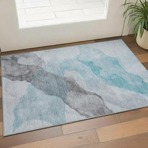 HomeRoots 5' X 8' Teal and Gray Abstract Area Rug - Washable, UV Protected, Perfect for Kids and Pets! 718195
