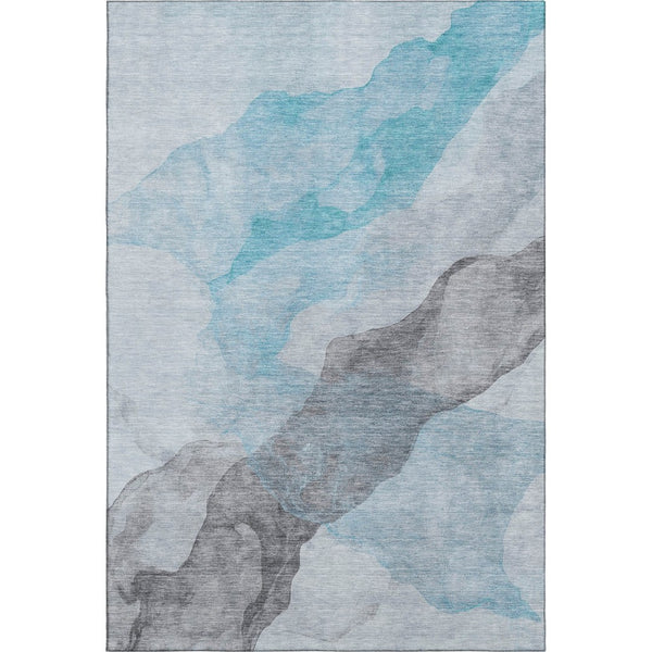 HomeRoots 5' X 8' Teal and Gray Abstract Area Rug - Washable, UV Protected, Perfect for Kids and Pets! 718195