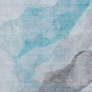 HomeRoots 5' X 8' Teal and Gray Abstract Area Rug - Washable, UV Protected, Perfect for Kids and Pets! 718195