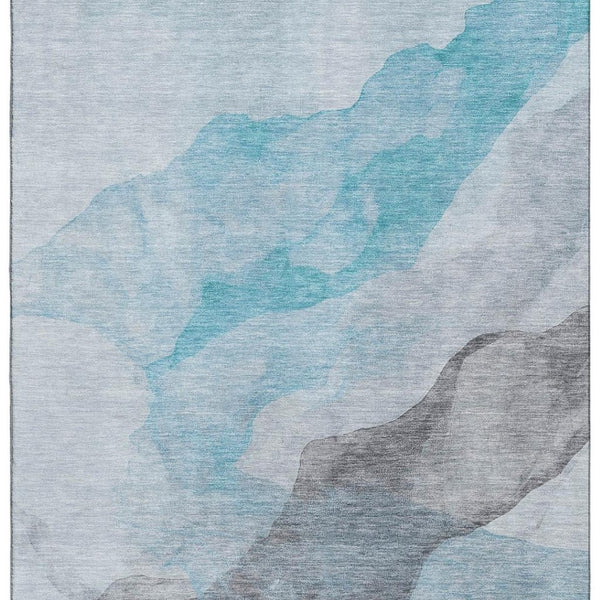 HomeRoots 5' X 8' Teal and Gray Abstract Area Rug - Washable, UV Protected, Perfect for Kids and Pets! 718195