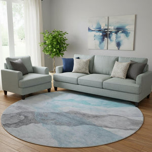 HomeRoots 8' X 10' Teal and Gray Abstract Washable Area Rug – UV Protected, Durable Style for Any Space 718197