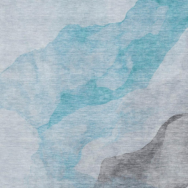 HomeRoots 9' X 12' Teal And Gray Abstract Area Rug – Washable, UV-Protected, Durable for High-Traffic Spaces 718198