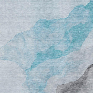 HomeRoots 9' X 12' Teal And Gray Abstract Area Rug – Washable, UV-Protected, Durable for High-Traffic Spaces 718198