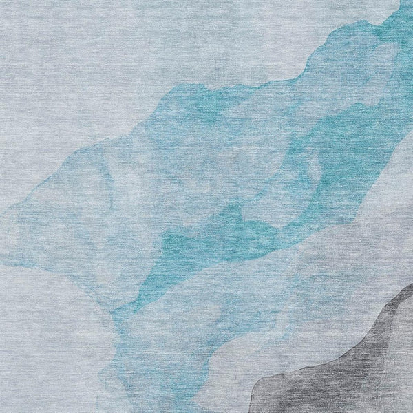 HomeRoots 9' X 12' Teal And Gray Abstract Area Rug – Washable, UV-Protected, Durable for High-Traffic Spaces 718198