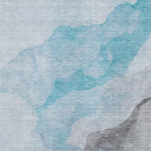 HomeRoots 10' X 14' Teal & Gray Abstract Area Rug – Washable, UV-Protected, Durable Design for Busy Homes 718199