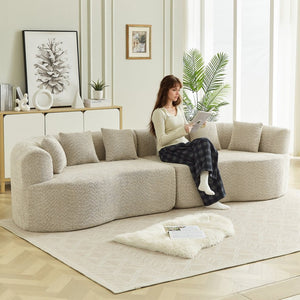 English Elm Curved Chenille Sectional Sofa Deep Seat Cloud Cushions Four Seater Modern Living Room Light Khaki W3505P456566