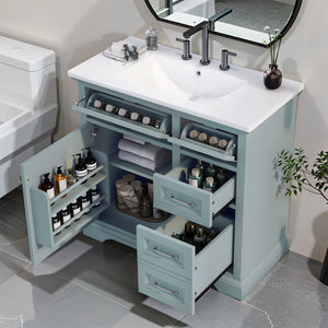 English Elm 36" Modern Grey Bathroom Vanity with Ceramic Undermount Sink, Soft-Close, Tip-Out Drawers & Storage Excellence W2896P318471