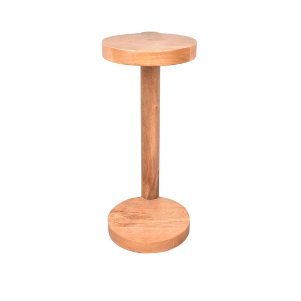 24 Inch Solid Wood Round End Table with Distressed Natural Finish for Living Room