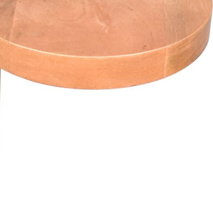 24 Inch Solid Wood Round End Table with Distressed Natural Finish for Living Room