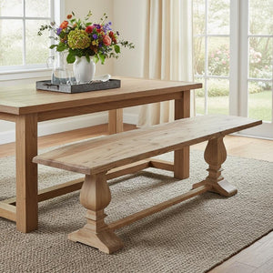 72 Inch Solid Wood Farmhouse Dining Bench with Distressed Finish for Rustic Spaces