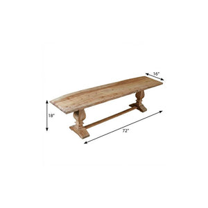 72 Inch Solid Wood Farmhouse Dining Bench with Distressed Finish for Rustic Spaces