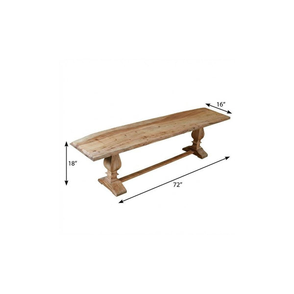 72 Inch Solid Wood Farmhouse Dining Bench with Distressed Finish for Rustic Spaces