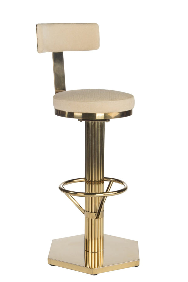 HomeRoots 26" Elegant White Linen Swivel Bar Chair with Gold Steel Base - Modern Comfort for Dining Spaces 718208