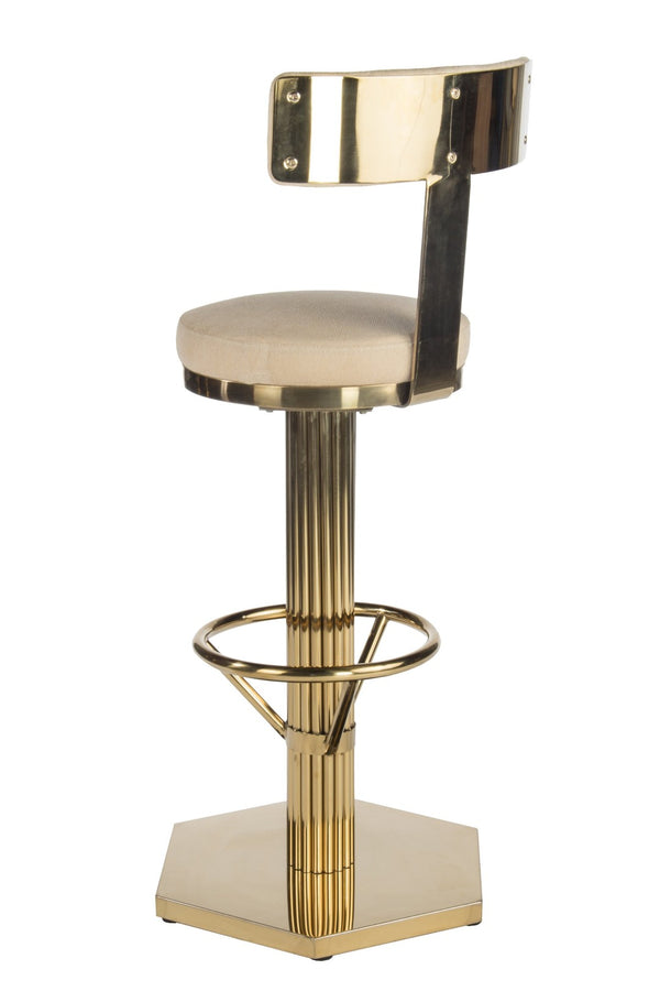 HomeRoots 26" Elegant White Linen Swivel Bar Chair with Gold Steel Base - Modern Comfort for Dining Spaces 718208