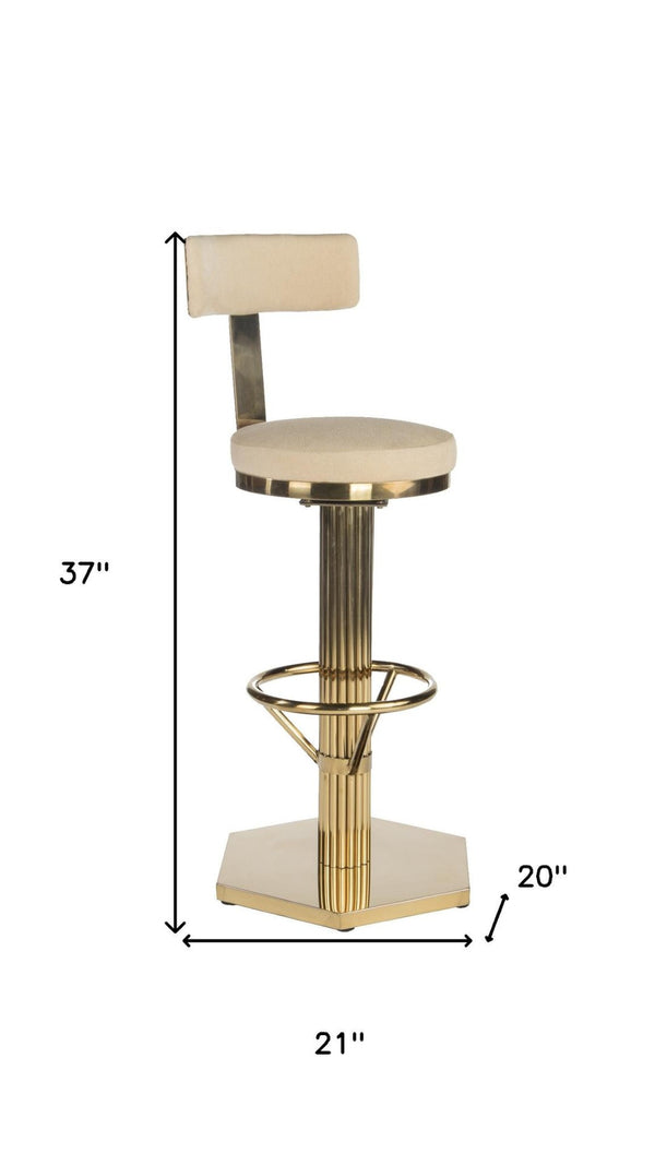 HomeRoots 26" Elegant White Linen Swivel Bar Chair with Gold Steel Base - Modern Comfort for Dining Spaces 718208