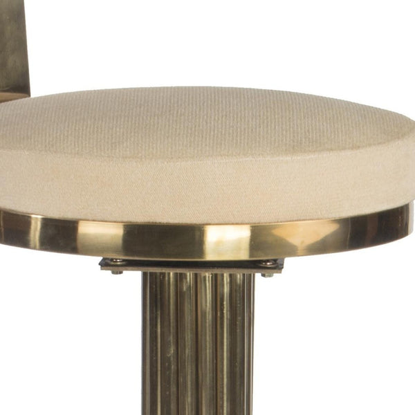 HomeRoots 26" Elegant White Linen Swivel Bar Chair with Gold Steel Base - Modern Comfort for Dining Spaces 718208