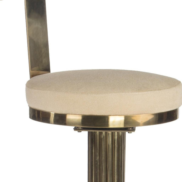HomeRoots 26" Elegant White Linen Swivel Bar Chair with Gold Steel Base - Modern Comfort for Dining Spaces 718208