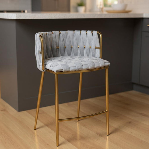 HomeRoots 27" Green Velvet Counter Height Bar Chair with Black Metal Base - Modern Elegance for Your Space 718212