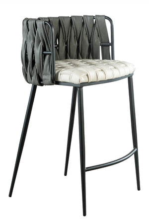 HomeRoots 27" Modern Gray and Black Velvet Counter Height Bar Chair with Steel Frame for Stylish Comfort 718214