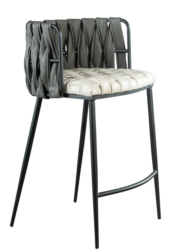 HomeRoots 27" Modern Gray and Black Velvet Counter Height Bar Chair with Steel Frame for Stylish Comfort 718214