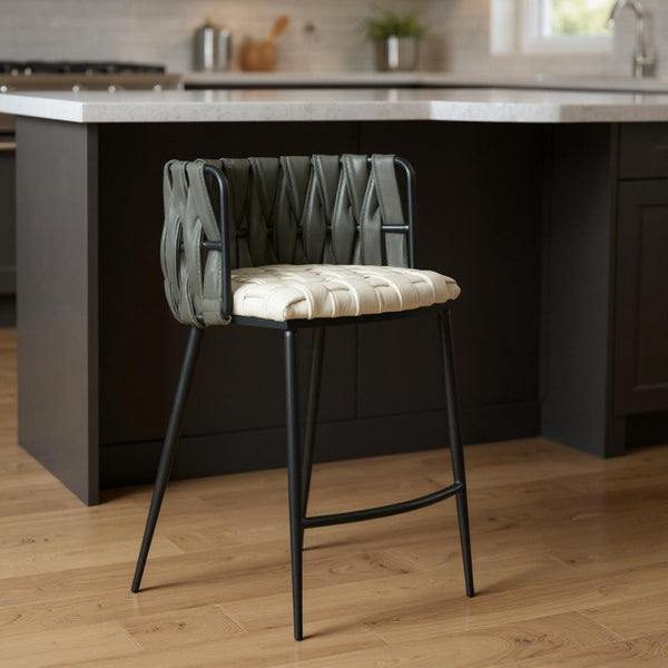 HomeRoots 27" Modern Gray and Black Velvet Counter Height Bar Chair with Steel Frame for Stylish Comfort 718214