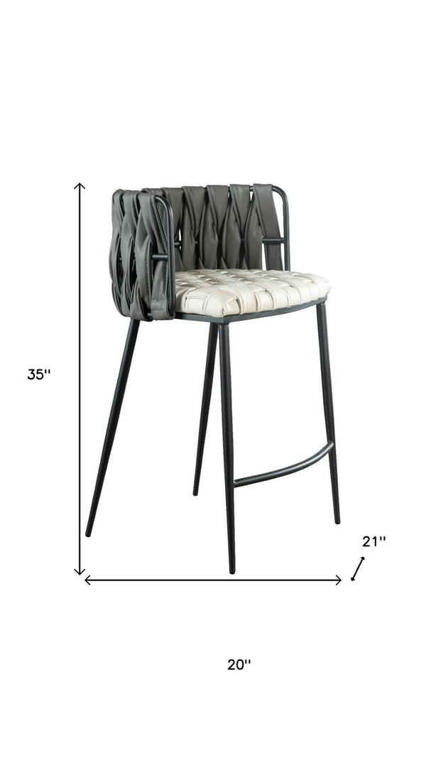 HomeRoots 27" Modern Gray and Black Velvet Counter Height Bar Chair with Steel Frame for Stylish Comfort 718214