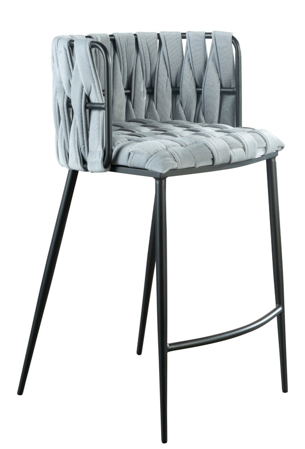 HomeRoots 27" Stylish Gray Fabric and Faux Leather Low Back Bar Chair with Metal Frame for Modern Spaces 718215