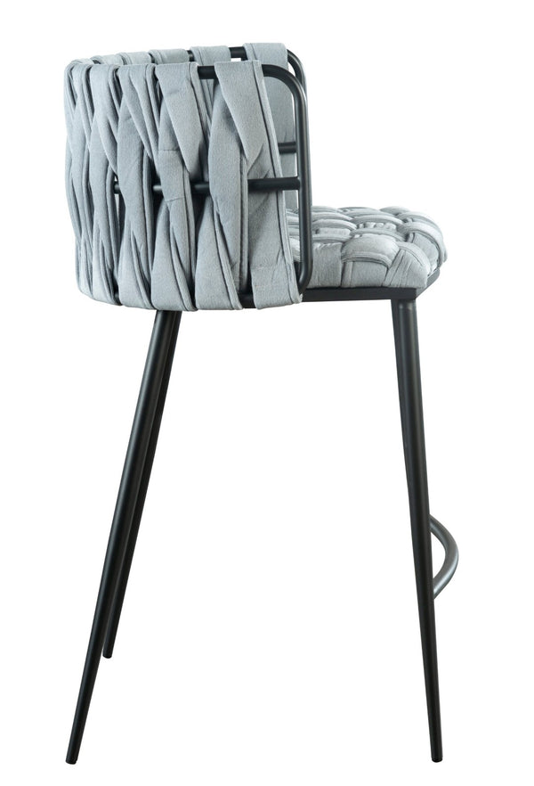 HomeRoots 27" Stylish Gray Fabric and Faux Leather Low Back Bar Chair with Metal Frame for Modern Spaces 718215