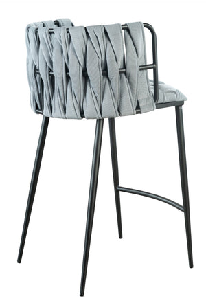 HomeRoots 27" Stylish Gray Fabric and Faux Leather Low Back Bar Chair with Metal Frame for Modern Spaces 718215