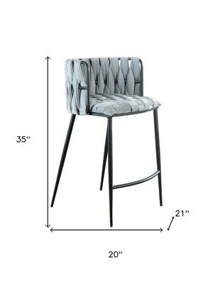 HomeRoots 27" Stylish Gray Fabric and Faux Leather Low Back Bar Chair with Metal Frame for Modern Spaces 718215