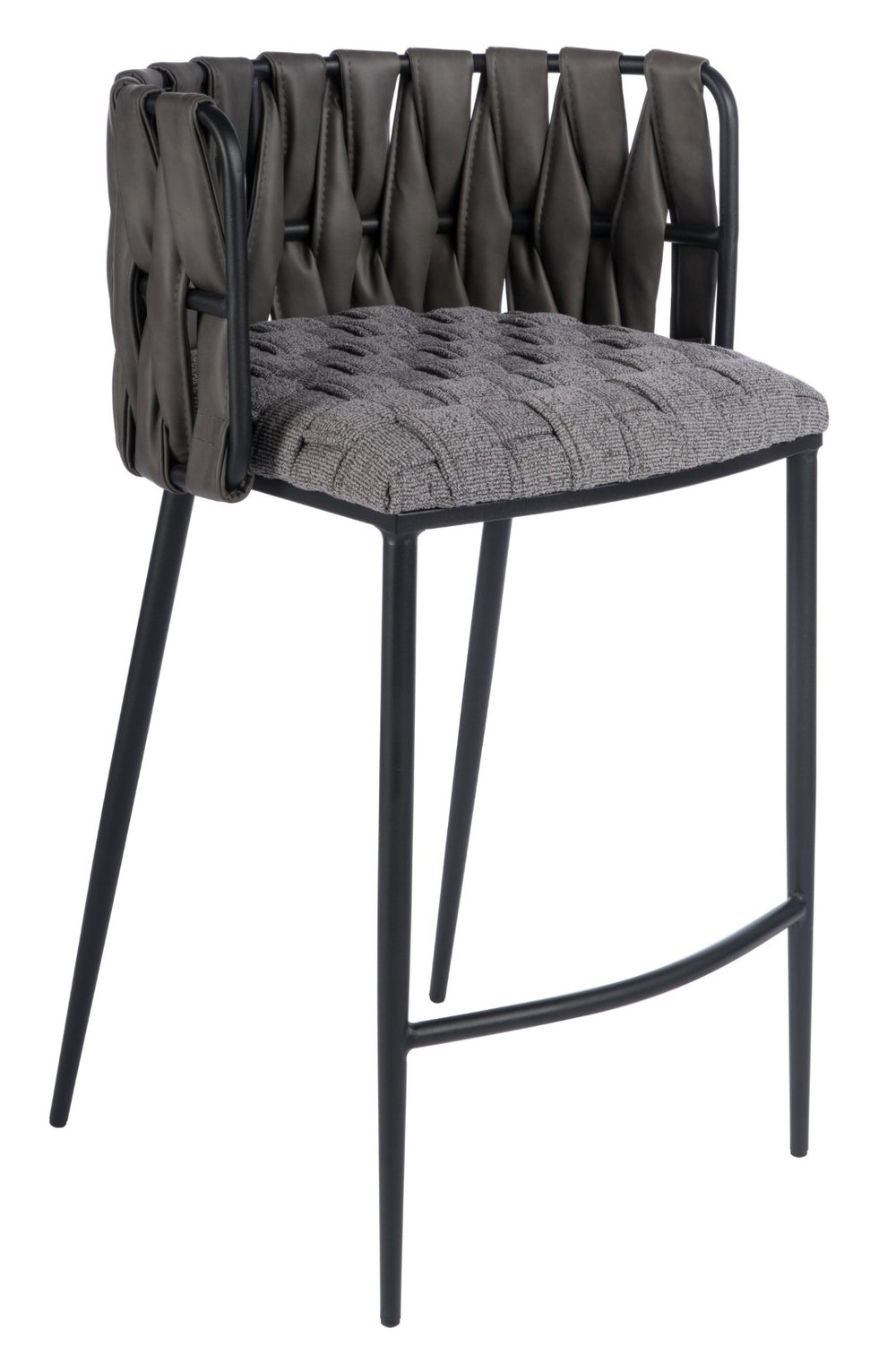 HomeRoots 27" Stylish Gray and Off-White Faux Leather Bar Chair with Metal Base for Modern Kitchen Spaces 718216
