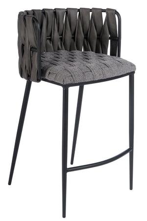 HomeRoots 27" Stylish Gray and Off-White Faux Leather Bar Chair with Metal Base for Modern Kitchen Spaces 718216