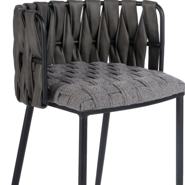 HomeRoots 27" Stylish Gray and Off-White Faux Leather Bar Chair with Metal Base for Modern Kitchen Spaces 718216