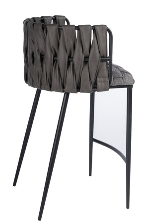 HomeRoots 27" Stylish Gray and Off-White Faux Leather Bar Chair with Metal Base for Modern Kitchen Spaces 718216