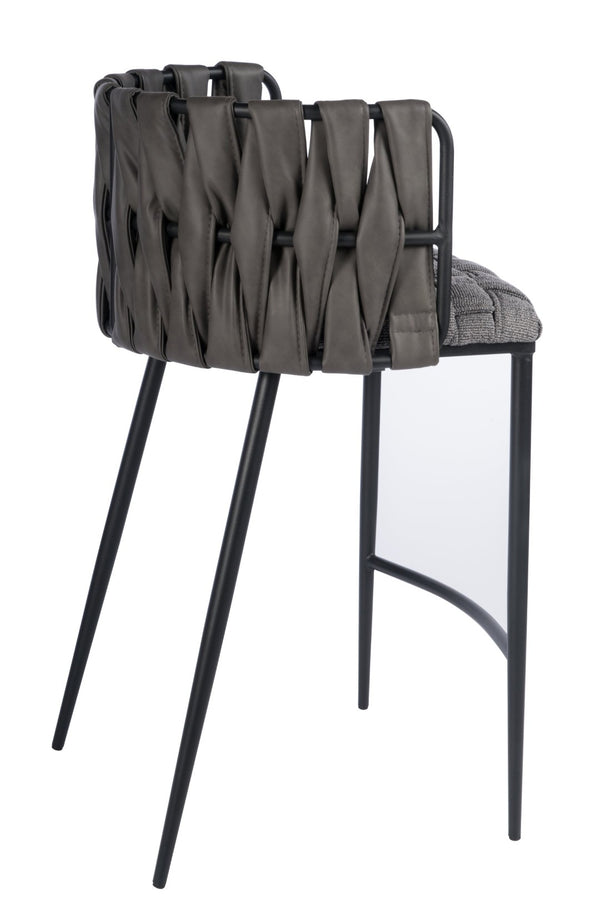 HomeRoots 27" Stylish Gray and Off-White Faux Leather Bar Chair with Metal Base for Modern Kitchen Spaces 718216