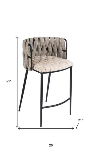 HomeRoots 27" Elegant Beige Faux Leather Low Back Bar Chair with Gold Steel Base - Modern Comfort & Style 718217