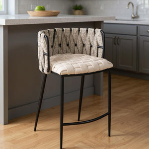 HomeRoots 27" Elegant Beige Faux Leather Low Back Bar Chair with Gold Steel Base - Modern Comfort & Style 718217