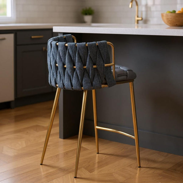 HomeRoots 27" Black and White Velvet Boucle Bar Chair – Stylish Comfort for Modern Kitchens and Home Bars 718219