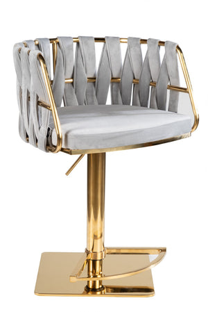 HomeRoots Gray Velvet Swivel Bar Chair with Adjustable Height - Modern Steel Base, Ergonomic Comfort & Style 718221