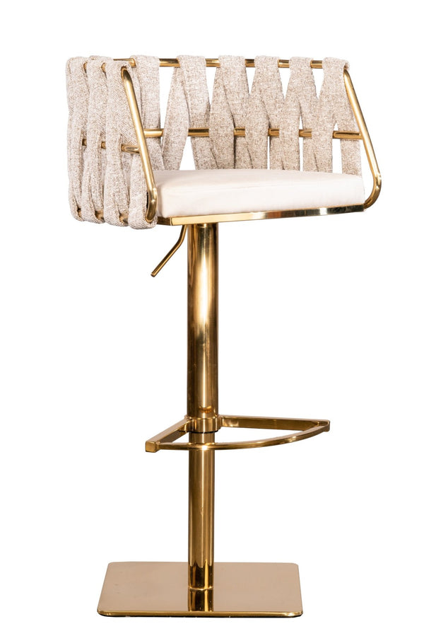 HomeRoots Off White Faux Leather Adjustable Height Swivel Bar Chair with Durable Steel Frame & Modern Design 718223
