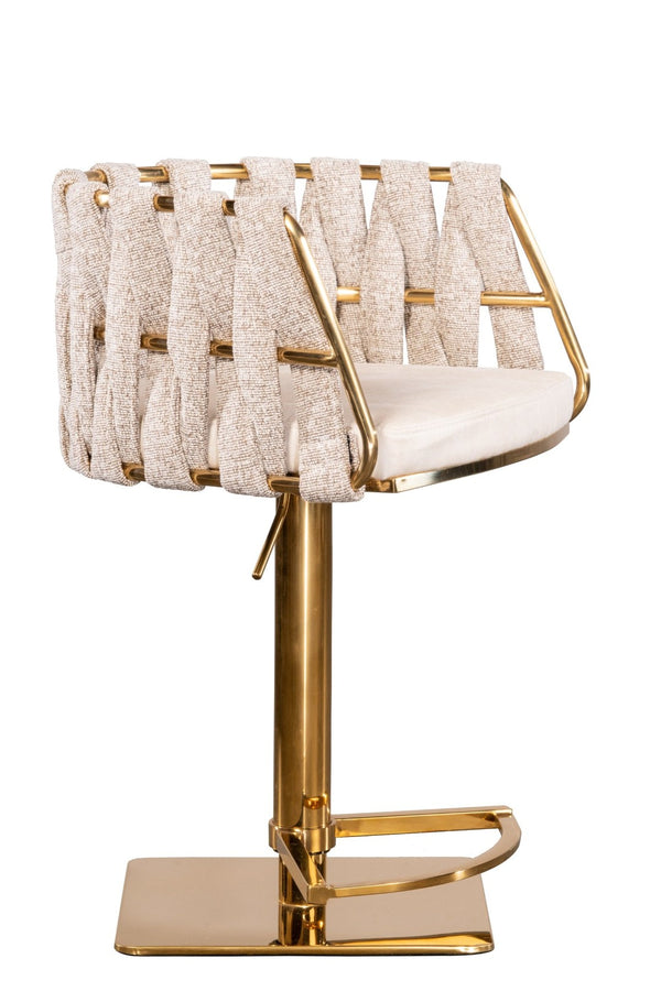 HomeRoots Off White Faux Leather Adjustable Height Swivel Bar Chair with Durable Steel Frame & Modern Design 718223
