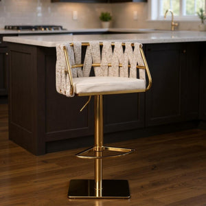 HomeRoots Off White Faux Leather Adjustable Height Swivel Bar Chair with Durable Steel Frame & Modern Design 718223