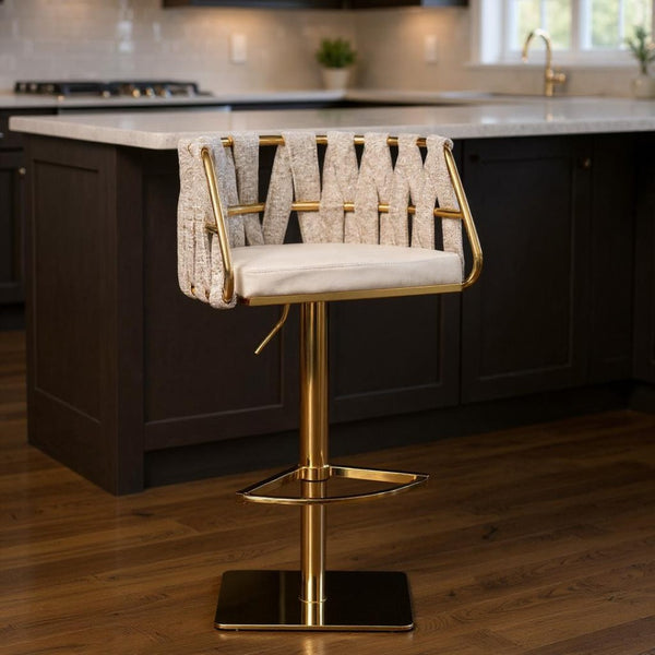 HomeRoots Off White Faux Leather Adjustable Height Swivel Bar Chair with Durable Steel Frame & Modern Design 718223