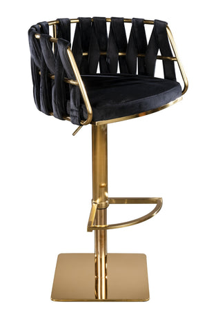 HomeRoots Black Velvet and Silver Steel Adjustable Height Swivel Bar Chair – Modern Comfort for Your Space 718225
