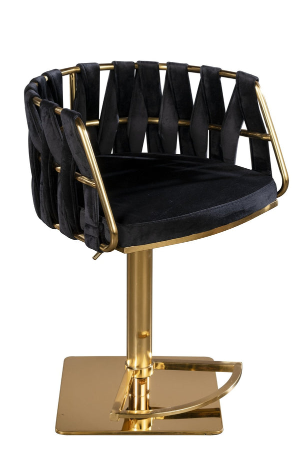 HomeRoots Black Velvet and Silver Steel Adjustable Height Swivel Bar Chair – Modern Comfort for Your Space 718225