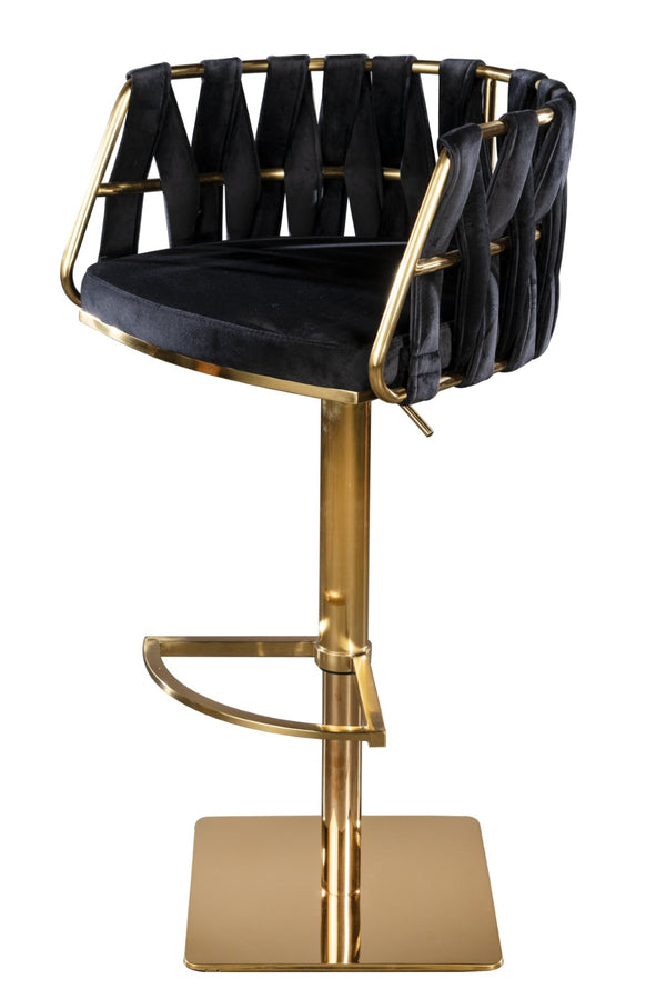 HomeRoots Black Velvet and Silver Steel Adjustable Height Swivel Bar Chair – Modern Comfort for Your Space 718225