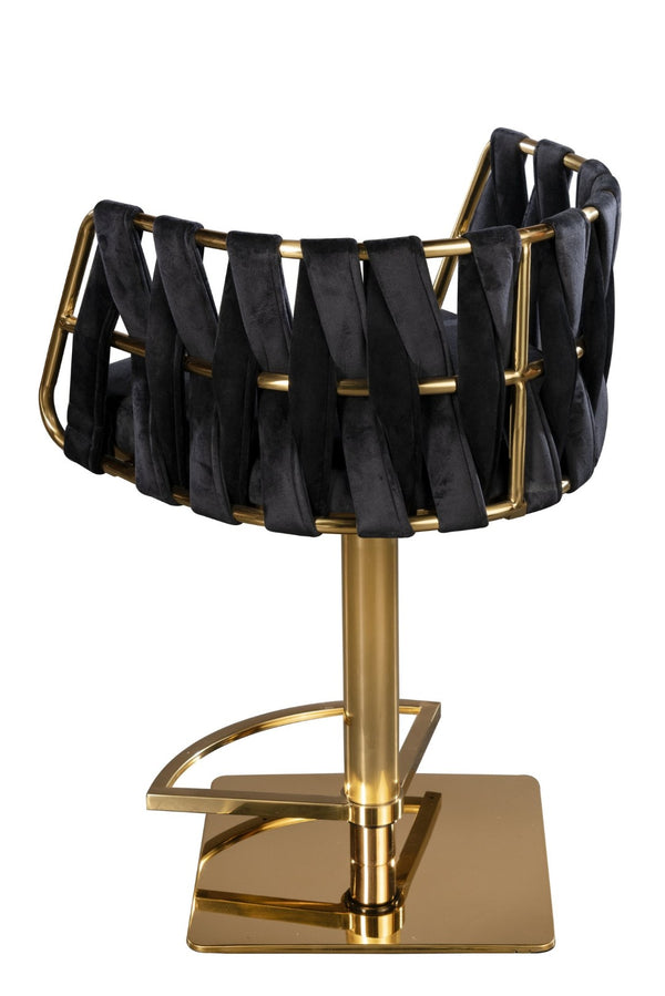 HomeRoots Black Velvet and Silver Steel Adjustable Height Swivel Bar Chair – Modern Comfort for Your Space 718225